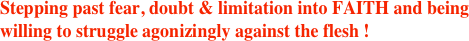 Stepping past fear, doubt & limitation into FAITH and being willing to struggle agonizingly against the flesh !